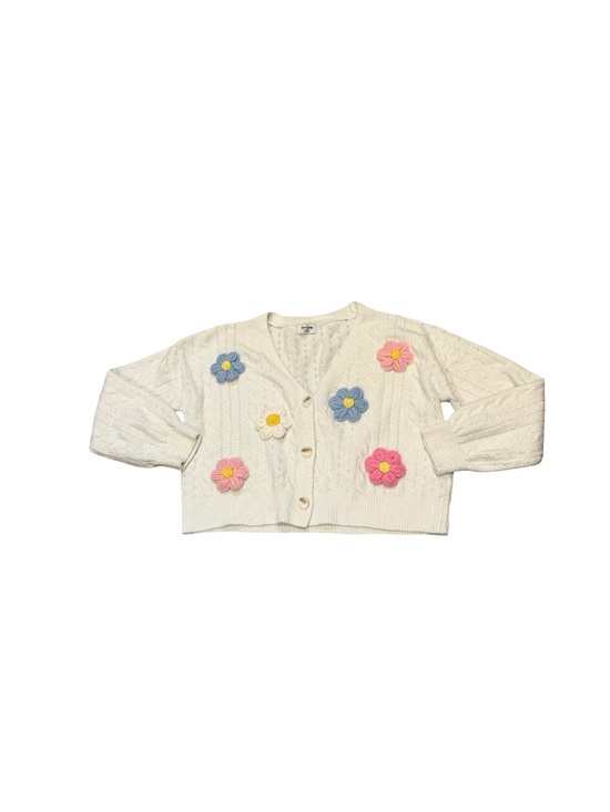Love knits Sweaters - Cream V-Neck Floral Appliqué Cropped Cardigan